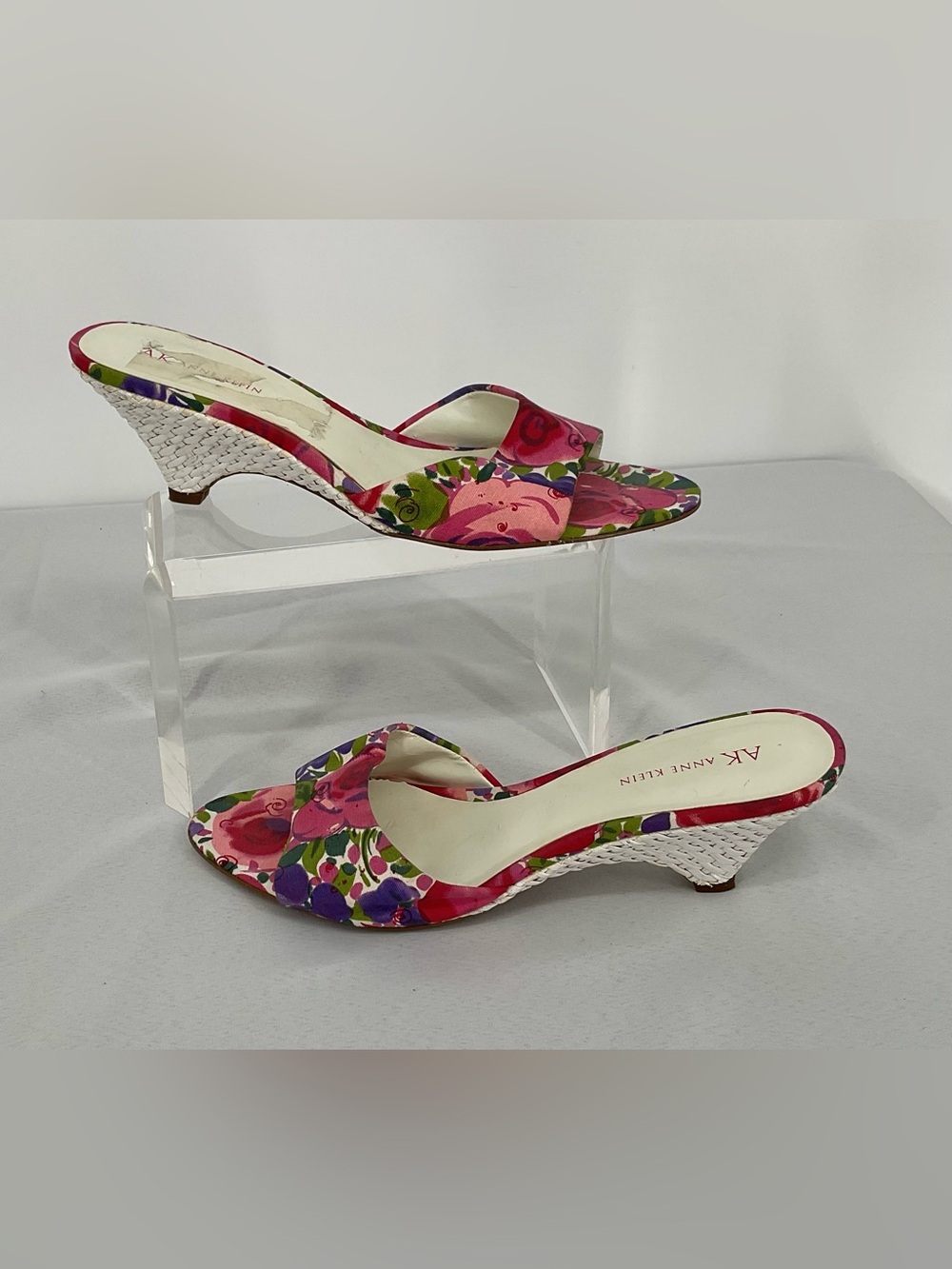 AK Anne Klein Pink Floral Wedge Slide Mules Size 9.5